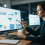 Imagem ilustrativa de um dashboard do Google Ads com gráficos e métricas destacadas, simbolizando análise avançada de dados