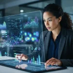 Gráfico moderno com indicadores de desempenho de anúncios digitais integrando dados do Meta Ads e inteligência artificial em